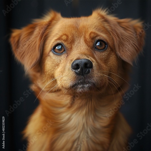 Portrait of a cute dog on a dark background, close-up