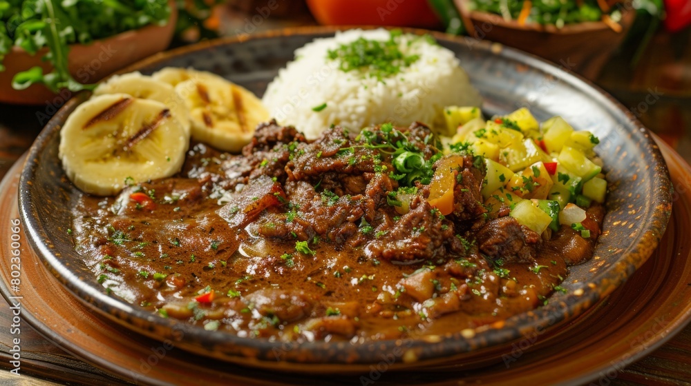 The cuisine of Bolivia. Masako is a puree of bananas and alpaca meat.