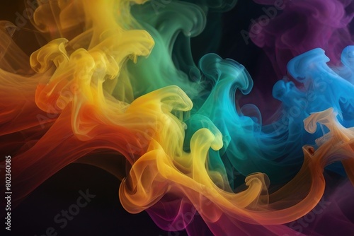 Dynamic dance of colorful smoke. Abstract waves of colored smoke. Flowing colored smoke background. rainbow smoke, paint explosion, color fume powder splash, motion of liquid ink dye in water