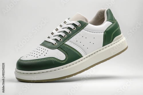 White and Green Sneaker With White Sole