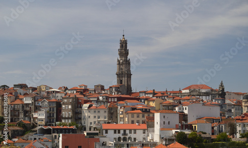 Porto city landscape, typical old area with Clérigos Tower in the center