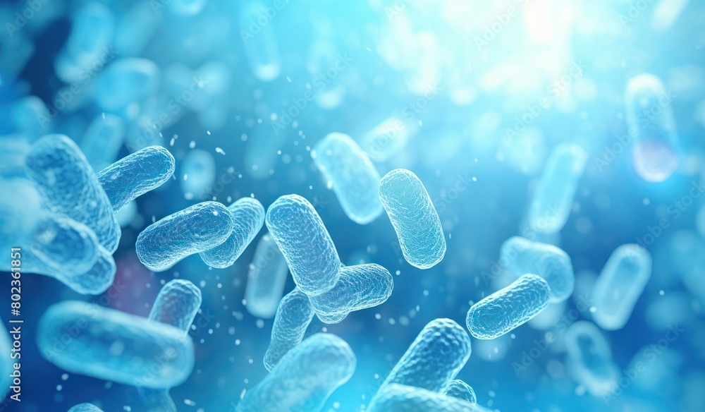 Escherichia coli bacteria abstract blue background