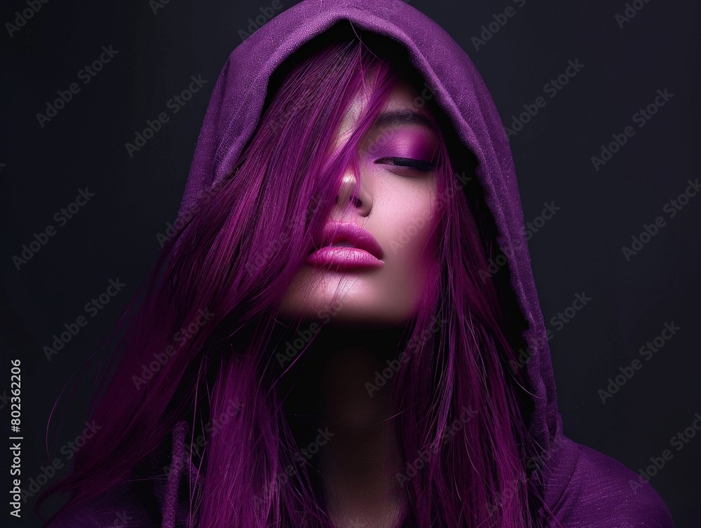 Woman With Purple Hair Wearing Hoodie