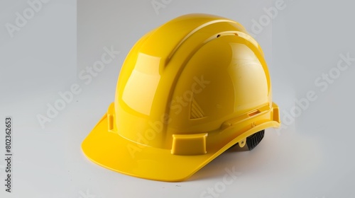 Bright yellow safety helmet on a light background, designed for head protection on construction sites. Created with Generative AI photo