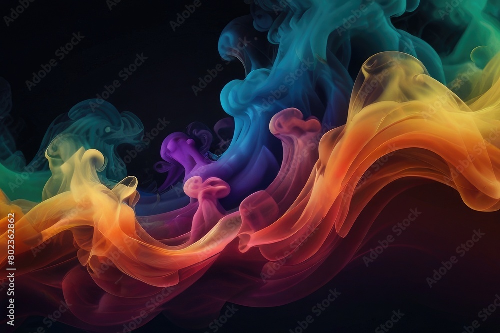 Dynamic dance of colorful smoke. Abstract waves of colored smoke. Flowing colored smoke background. rainbow smoke, paint explosion, color fume powder splash, motion of liquid ink dye in water