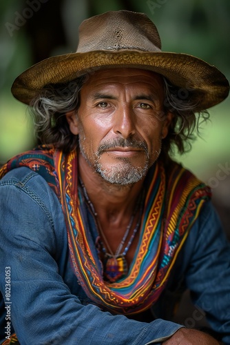 Portrait of a mature man in traditional costume in the countryside