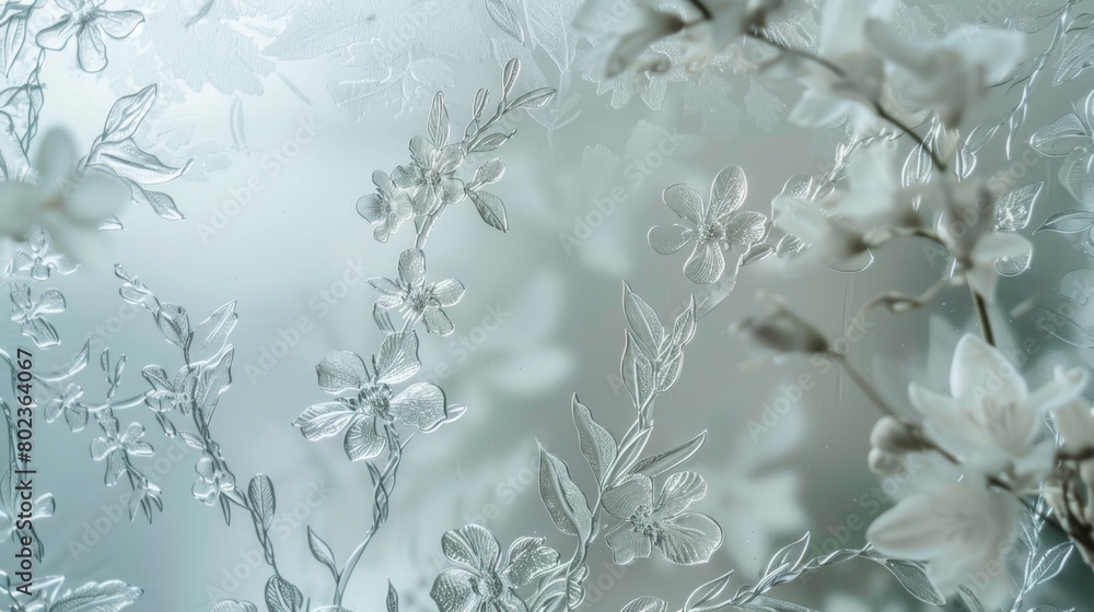 Frosted glass with a delicate floral pattern creates a subtle and ethereal texture. Frosted glass with a delicate floral pattern creates a subtle and ethereal texture.
