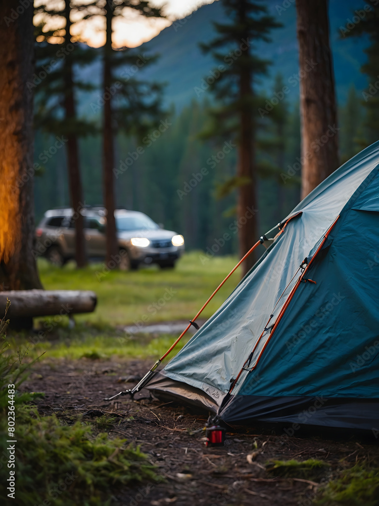 Tent set up amidst the beauty of the great outdoors, ready for a night of camping adventure.