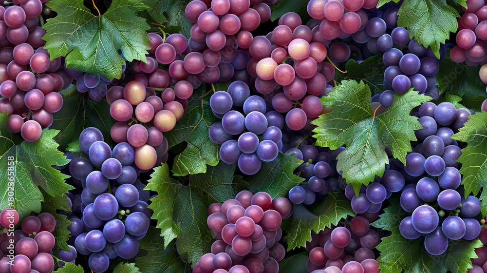 Fototapeta premium A close-up image of a bountiful harvest of plump, juicy grapes in various shades of purple, ready to be enjoyed.