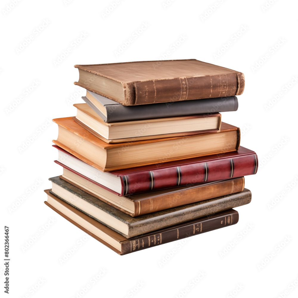 A stack of antique hardcover books, varying covers and spines, symbolizing knowledge and education. Generative AI A stack of antique hardcover books, varying covers and spines, symbolizing knowledge and education. Generative AI
