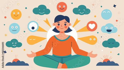 Using mantras or positive affirmations to combat negative thought patterns and ease anxiety.. Vector illustration