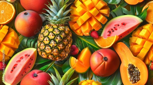 A variety of fresh tropical fruits.