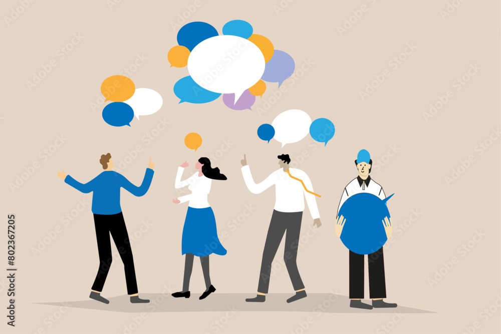 Discussion, conversation, debate or team communication, meeting, colleague chatting, opinion concept, Business team coworker vector illustration.