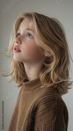 Blonde Woman Wearing Brown Sweater