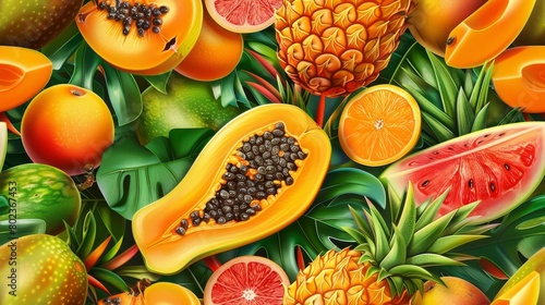 Colorful variety of fresh tropical fruits. photo