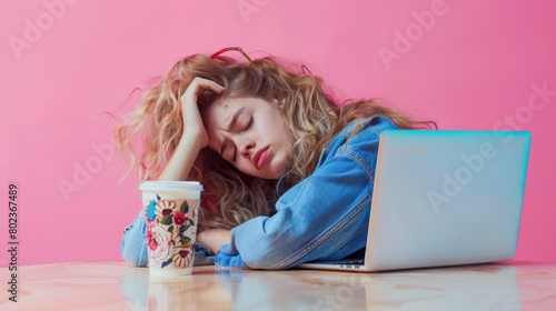 Young Woman Exhausted at Work photo