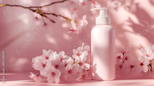 Pink Blossom Beauty   Skincare Container Mock-up with Cherry Blossom Background