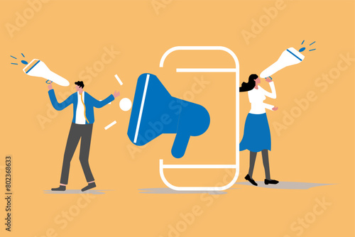 Important announcement, warning or attention information, business people announce urgent message communication or breaking news, alert and beware concept