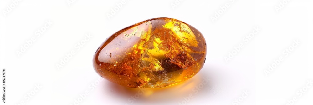 Amber Crystal Isolated, Golden Amber Pebble on White Amber Crystal Isolated, Golden Amber Pebble on White