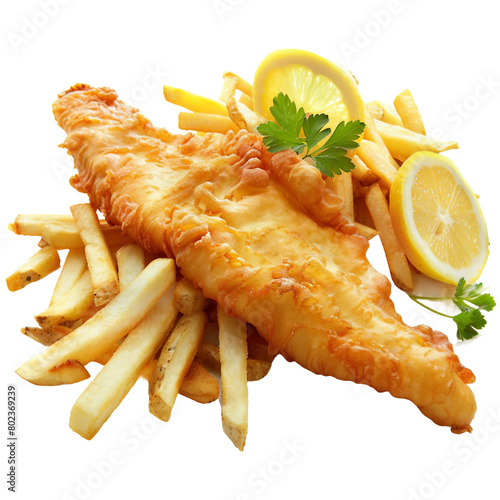 Fish and Chips, transparent background, isolated image, generative AI