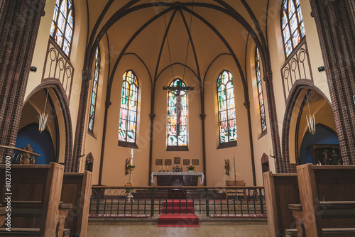 Antonio s Church in Berlin Oberschoeneweide from the inside  a Catholic church from the inside  organ  altar  Jesus on the cross  Organ  organ pipes