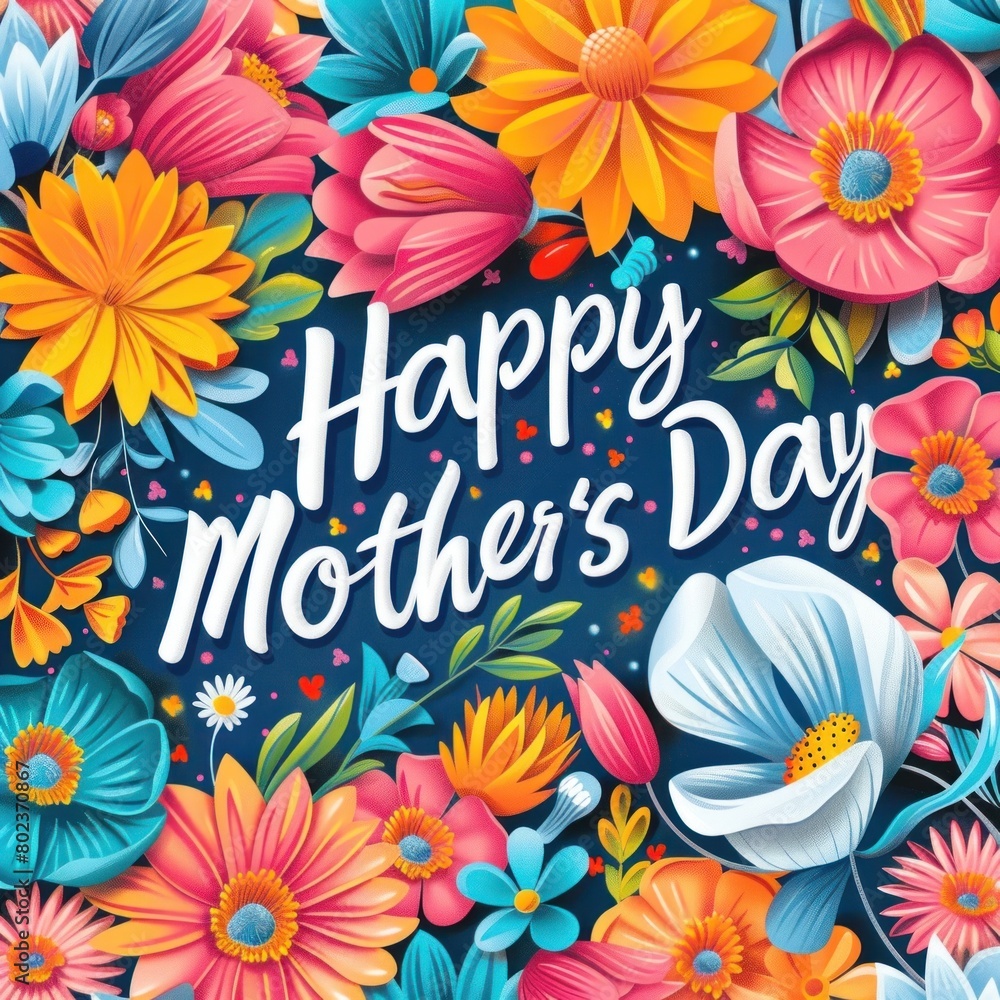 Colorful flowers around the text “Happy Mother's Day”, greeting card background Colorful flowers around the text “Happy Mother's Day”, greeting card background