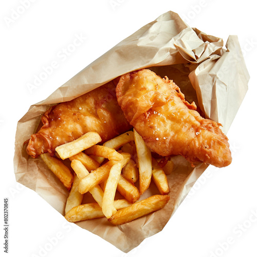 Fish and Chips, transparent background, isolated image, generative AI