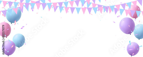 Mother day frame banner with purple, pink and blue color balloon, flag and confetti