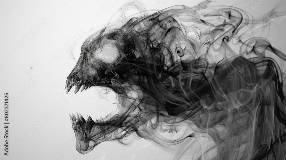 A black and white image of a skull with smoke coming out of its mouth A black and white image of a skull with smoke coming out of its mouth