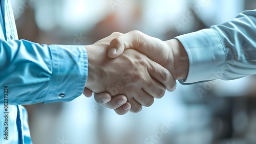 Two businessmen shaking hands after signing a successful business agreement document. Concept Business Success, Handshake, Agreement, Partnership, Professionalism