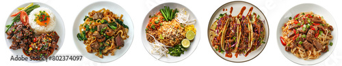 Asian food on plate on transparent background, ideal for  Korean and Thai restaurant food content