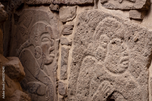 Detail of an ancient stelae in the archeological site of Monte Albán Oaxcaca photo