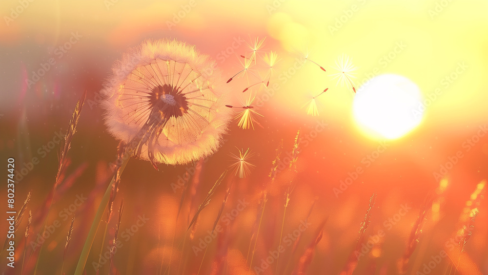 Golden Hour Whispers: Dandelion Fluff at Sunset