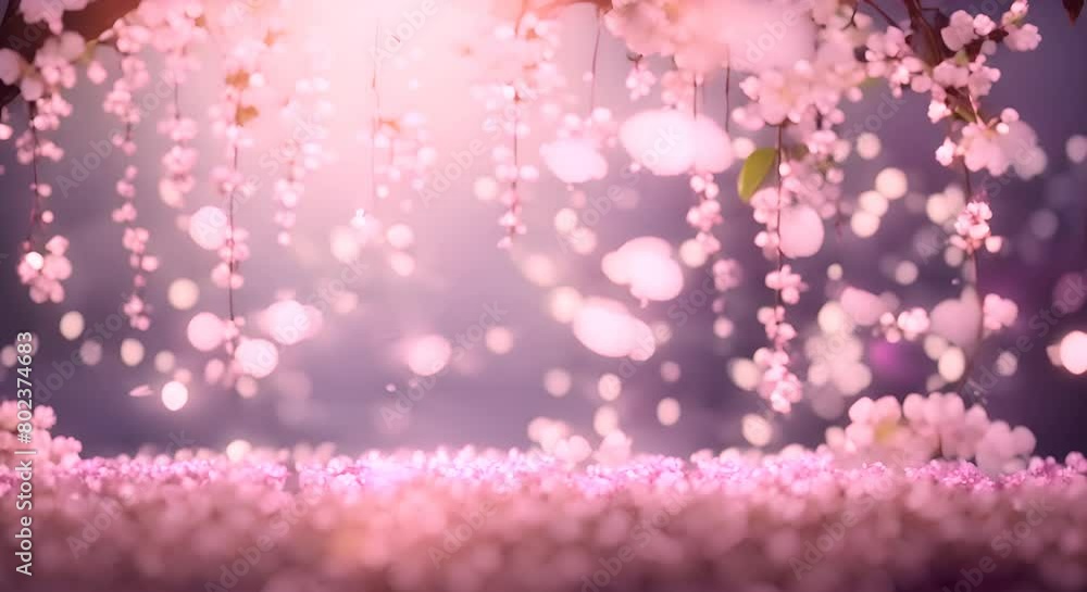 Illustration of hanging garlands of cherry blossoms romantic style spring background Illustration of hanging garlands of cherry blossoms romantic style spring background