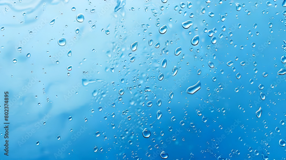 abstract close up of water drops on blue surface and Reflected of sunlight ,Rain drops on a window glass in a rainy day abstract close up of water drops on blue surface and Reflected of sunlight ,Rain drops on a window glass in a rainy day