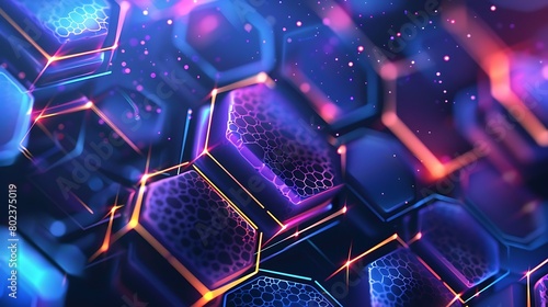 Abstract blue hexagon geometric background with neon light effect