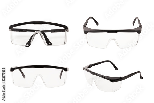 Protective black plastic eyeglasses with transparent background