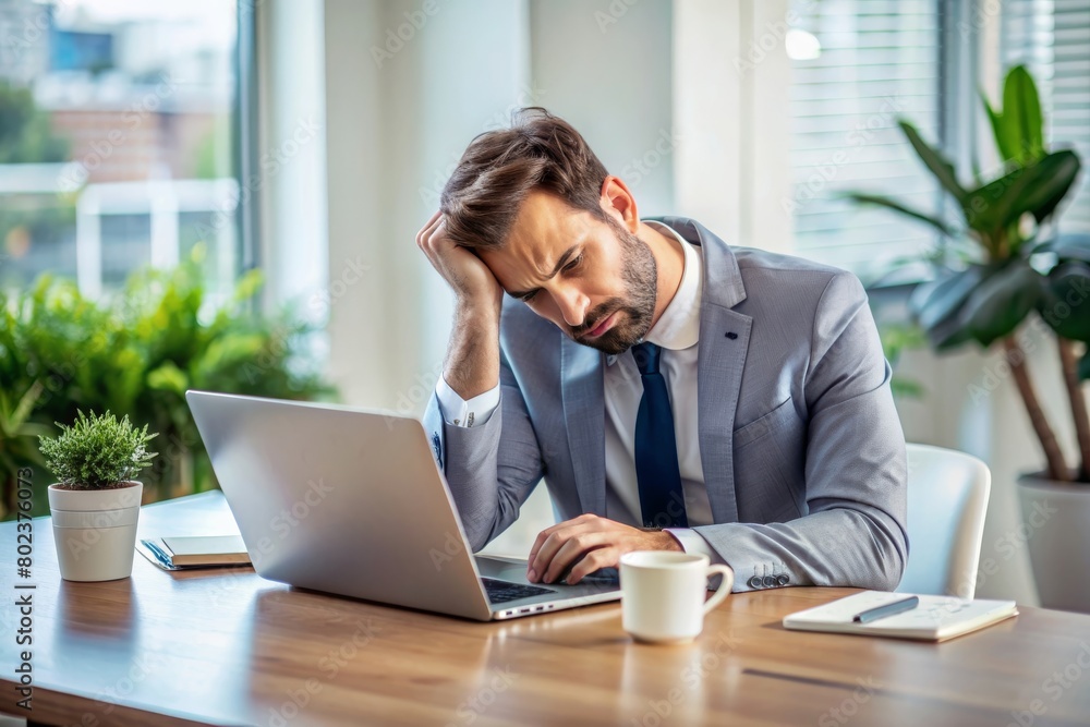 Tired sleepy male office worker stays late on workplace. Overload paperwork, meeting deadlines, report, overwhelmed by work young businessman illustration. Tired sleepy male office worker stays late on workplace. Overload paperwork, meeting deadlines, report, overwhelmed by work young businessman illustration.