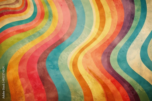 Abstract Artistic Wavy Rainbow Background with a Vintage Textured Finish.