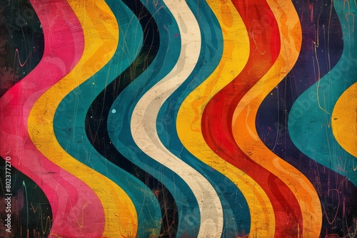 Colorful Retro Waves. A Symphony of Aged Textured Rainbow Stripes.