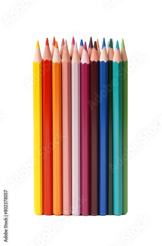 Row of colorful pencils for drawing aligned, isolated on transparent background. Generative AI