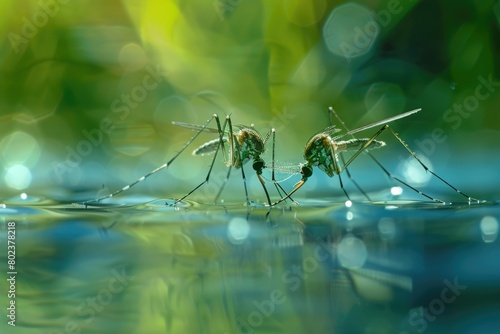 Mosquitos floating in the water, suitable for nature and pest control concepts