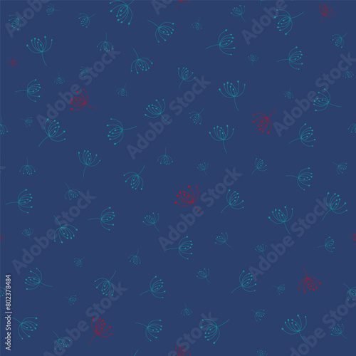 Dill spice stylized seamless pattern on blue background. Scented branches for culinary simple vector art