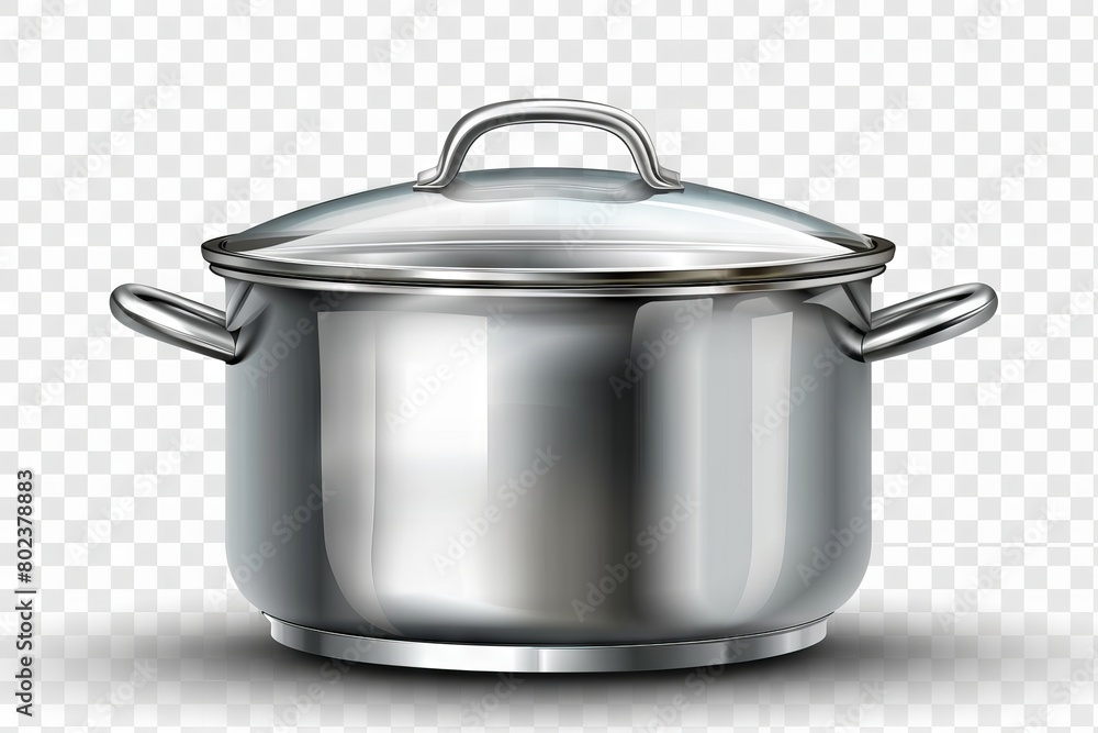 New Cooking Pot Isolated, Metal Saucepan with Glass Lid, Soup Kitchenware, Shiny Stainless Cooking Pot New Cooking Pot Isolated, Metal Saucepan with Glass Lid, Soup Kitchenware, Shiny Stainless Cooking Pot