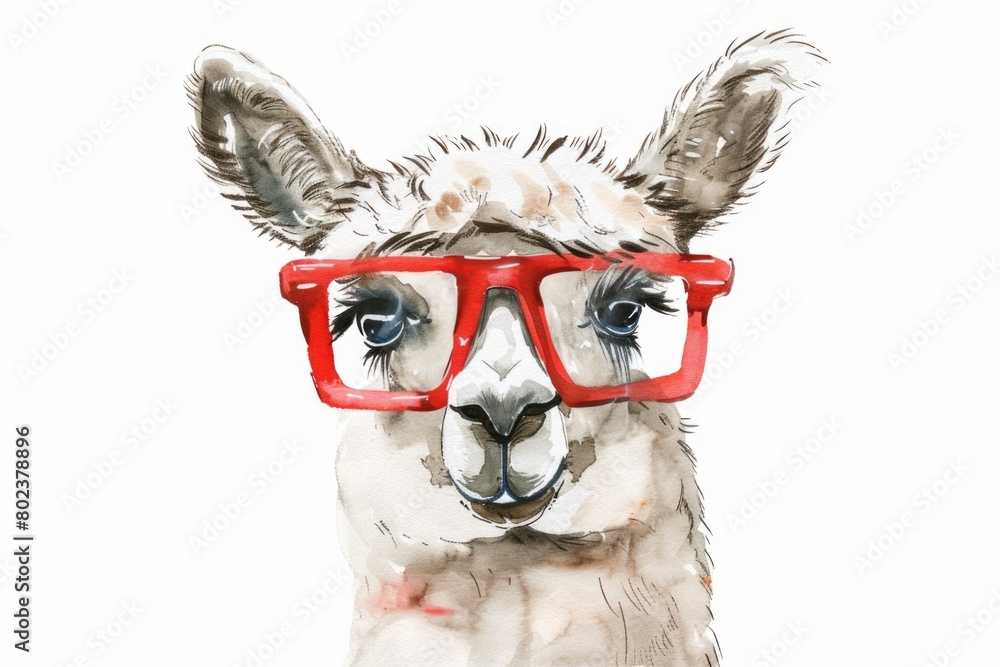 Naklejka premium Close up of a llama wearing glasses, suitable for educational and humorous content