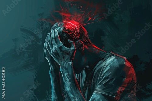 A man looking stressed with head in hands, suitable for mental health concept