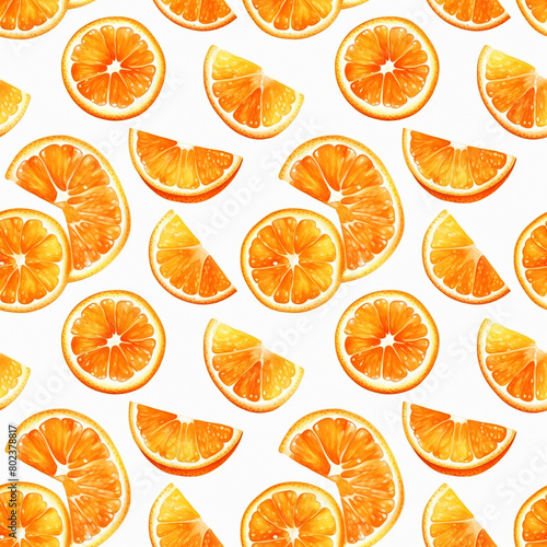 Watercolor Mandarin Seamless Pattern, Aquarelle Tangerine Fruit, Creative Watercolor Orange Tile
