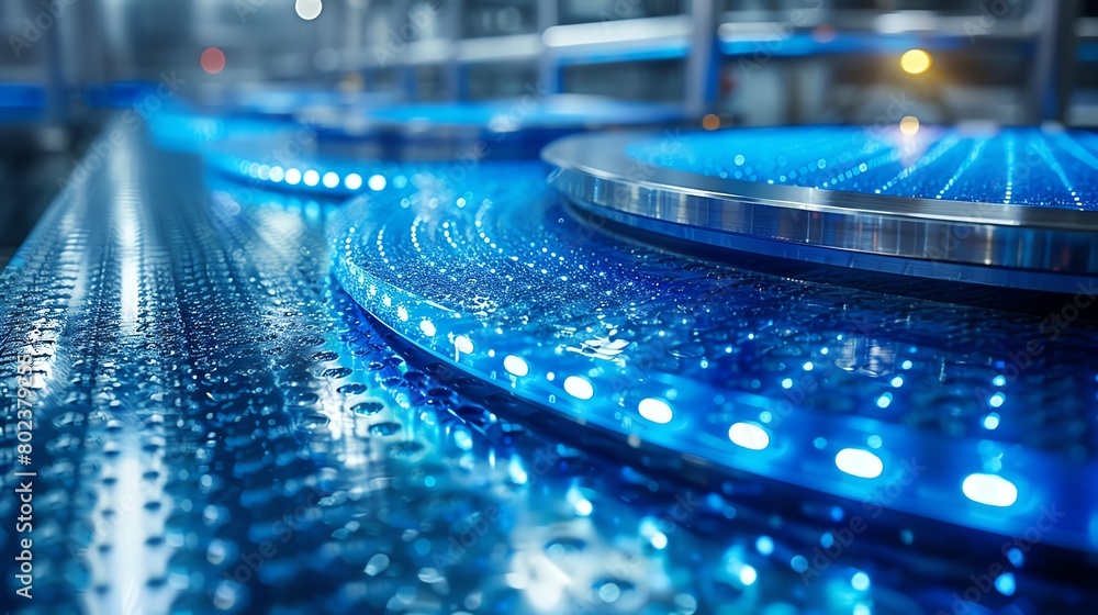 Blue conveyor belt with led lights. Blue conveyor belt with led lights.
