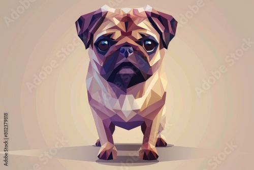 A pug dog standing in a geometric low-poly style. Ideal for pet-themed designs or modern art concepts photo