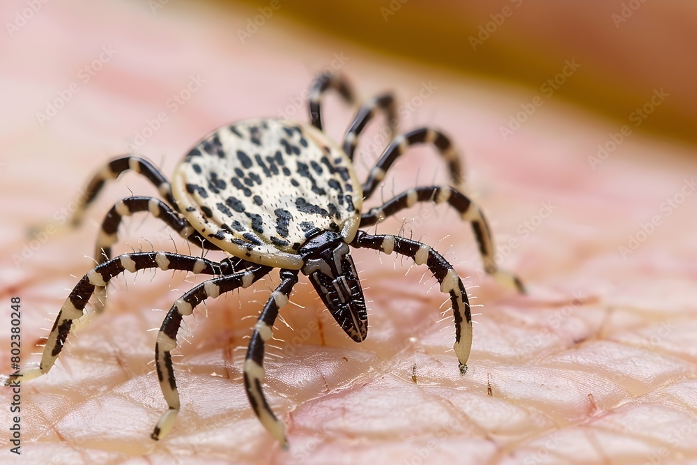 Detailed Macro Shot of a Tick Crawling on Skin for Medical Diagnosis and Disease Prevention Detailed Macro Shot of a Tick Crawling on Skin for Medical Diagnosis and Disease Prevention